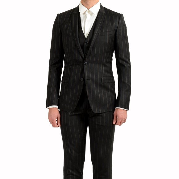Dolce & Gabbana Men's "Gold" 100% Wool Striped Two Button Three Piece Suit - Picture 1 of 16